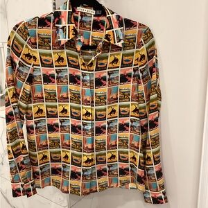 Alice & Olivia Postcard Print Willa Silk Shirt